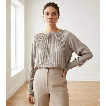 Tiara 빈티지 새틴 개더 블라우스 프리 사이즈