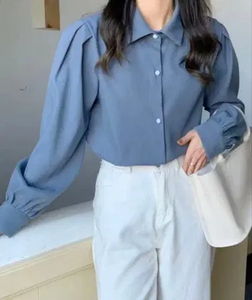 Diosfront 블루 볼륨 슬리브 셔츠 ABITOKYO