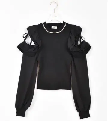 evelyn 소매 쉬폰 펄 니트