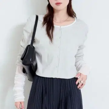 Kastane 소매 튤 골지 가디건