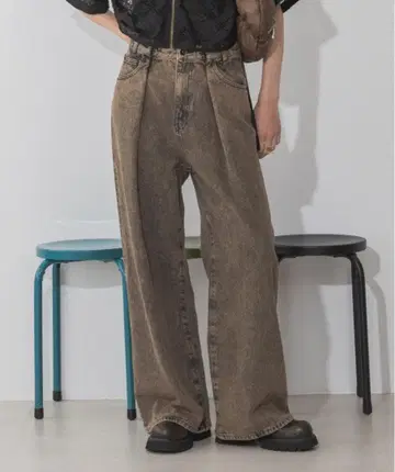 JEANASIS 컬러 턱 데님 와이드 팬츠 S