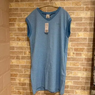 X-girl 스카이블루 체크 무늬 반팔 튜닉