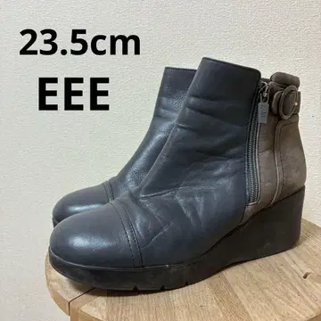 23.5cm EEE 가죽 스웨이드 웨지힐 부츠 그레이 넓음
