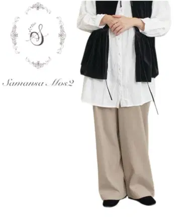 Samansa Mos2 베이지 와이드 팬츠 저지 턱 팬츠 새상품