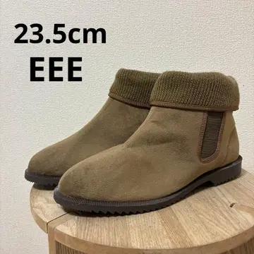 23.5cm EEE 넓은 브라운 스웨이드 사이드 고어 부츠 니트 낮은 힐