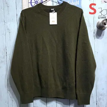 유니클로 캐시미어 크루넥 스웨터 올리브 s