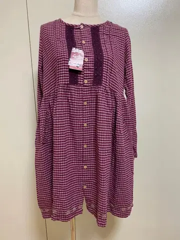 드럭 스토어즈 체크 긴팔 무릎 기장 원피스