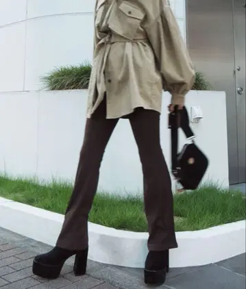 EVRIS 리브 플레어 레깅스 브라운