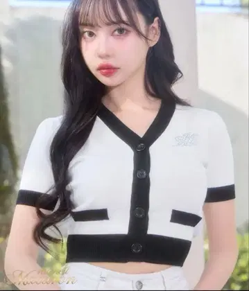 미셸 마카롱 바이컬러 니트 가디건 michellMacaron