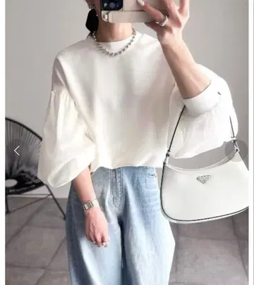 Emma Taylor 에마테일러 던보루 니트 벌룬 슬리브 탑 화이트