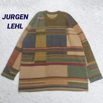 요건 레일 패치워크 패턴 니트 울 실크 멀티 컬러 프린지 M