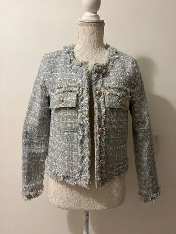 한국 트위드 자켓 블루 체크