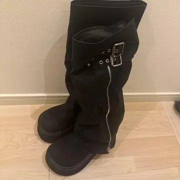 블랙 롱 부츠 통굽 지퍼 포함