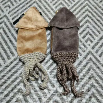 오징어 모양 스웨이드 느낌 파우치 소품함 2개 세트 핸드메이드 제품