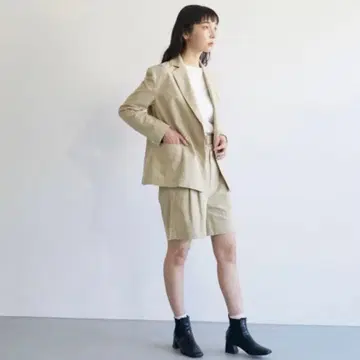 foufou 코튼 린넨 더블 자켓 트렌치 하프 팬츠 셋업