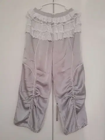 메리제니 새틴 프릴 와이드 팬츠 아이스 블루 그레이 레이스 바지