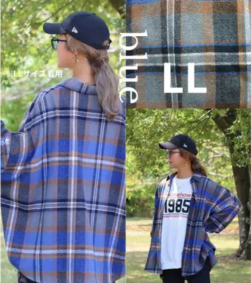 시마무라 nozomi aquaist 체크 셔츠 블루 LL 사이즈