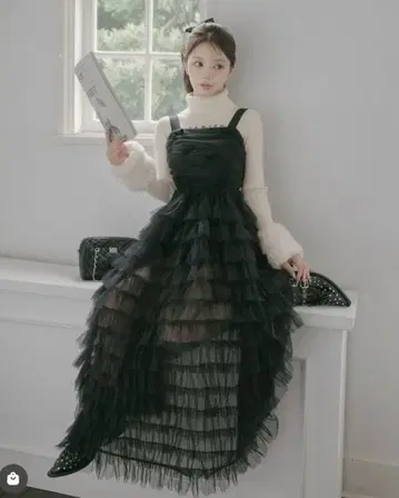 다리치 벨로아 리본 튤 원피스