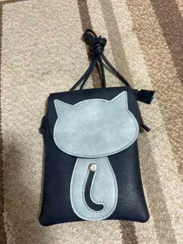 고양이 디자인 가죽 숄더백
