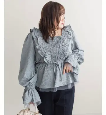 CLETTE 오리지널 프릴 디자인 페플럼 블라우스 4L