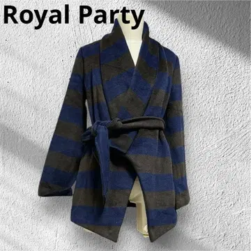 Royal Party 파랑블랙 스트라이프 롱 코트
