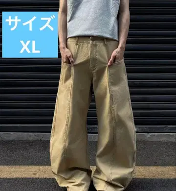 베이지 와이드 팬츠 사이드 포켓 포함