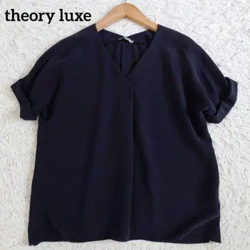 띠어리 럭스 블라우스 DOUBLE WEFT V넥 네이비 38