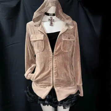 헤이세이 갸루 Y2K 그런지 벨로아 더블 지퍼 후드티 기믹