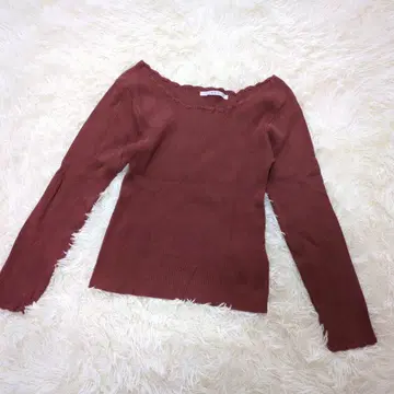 KBF 스웨터(F) 리브 니트 보트넥 레드 성숙/러블리 심플