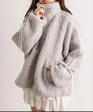 OLIVE des OLIVE 소매 리본 보아 블루종 라이트 그레이