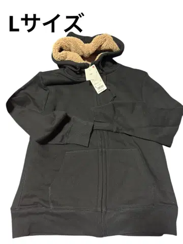 새상품 유니클로 보아 맨투맨 풀 집업 후드티 L 사이즈 블랙 모코모코