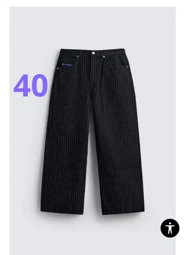 CHAMPION x ZARA 스트라이프 배기 핏 청바지 40