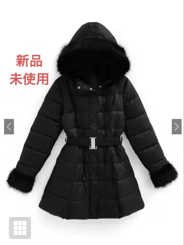 그레일 GRL 벨트 포함 퍼 A라인 다운 코트 블랙 kd79