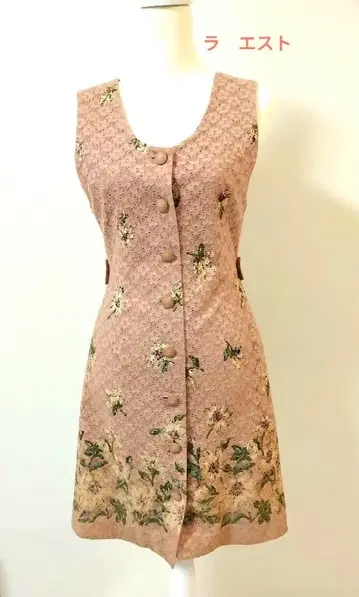 라 에스트 꽃무늬 슬리브리스 무릎 기장 원피스 앤티크