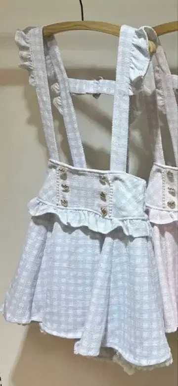 lizlisa 깅엄 트위드 서스펜더 치마바지 블루 blue 스카이블루