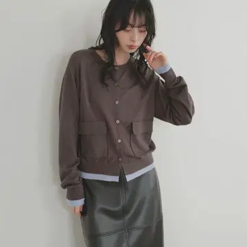 LIAN 바이컬러 레이어드 가디건 그레이