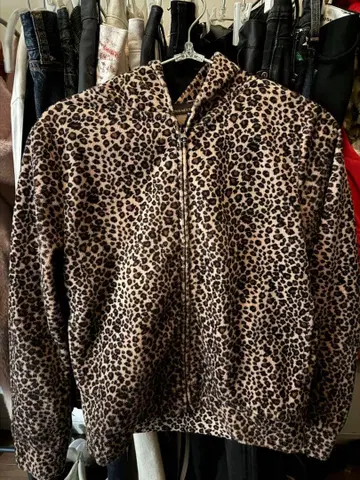 archive Y2K 그런지 표범 무늬 후드티 짧은 기장 더블 지퍼