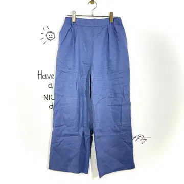 deux C 린넨 레이온 와이드 팬츠 블루 심플