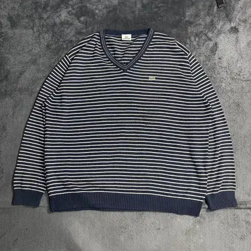 LACOSTE 라코스테 코튼 니트 스웨터 V넥 레이어드 보더