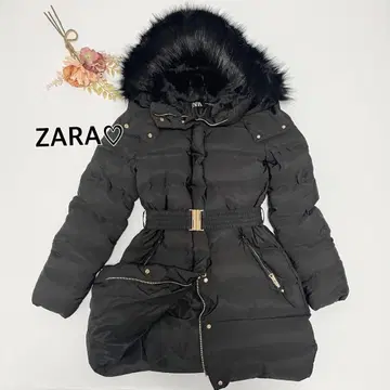 ZARA 다운 코트 퍼 벨트 포함 블랙 XS