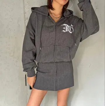 EGOIST EG 로고 지퍼 후드티 원피스 후드티 원피스 그레이