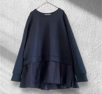 빅 사이즈! 렐리아 엠플러스 하우스 긴팔 티셔츠 네이비 레이어드 디자인