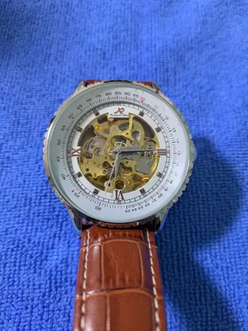 수동 와인딩 시계 투명 다이얼 가죽