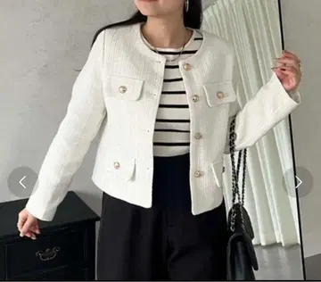 골드 버튼 트위드 자켓 프로즈 베일 포멀