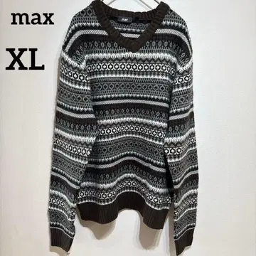 max [ XL ] 보더 무늬 니트 스웨터 긴팔 스웨터 니트 블랙