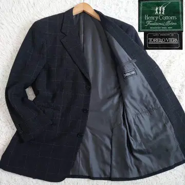 빅 사이즈 헨리코튼 테일러드 자켓 체크 그레이 50