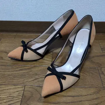 긴자 카네마츠 엘레강트한 오렌지와 베이지, 블랙 콤비네이션 하이힐