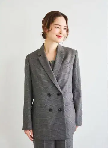 울 글렌체크 스트레치 더블 자켓