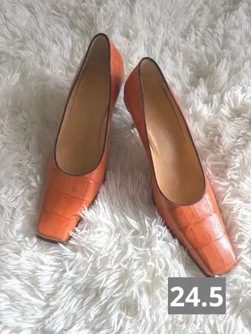 이탈리아제 CASSANDRE 펌프스 천연 가죽 오렌지 24.5cm 가죽