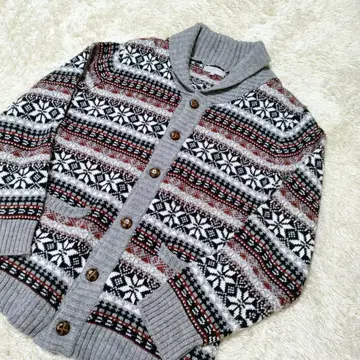 니트 가디건 호두 단추 노르딕 그레이 M 빈티지